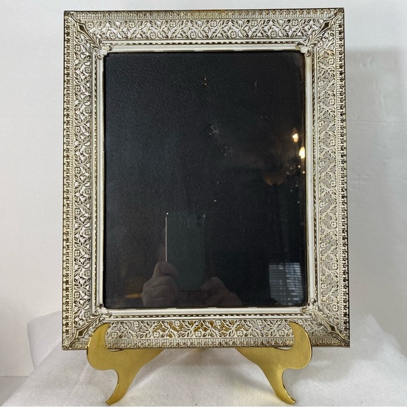 Pair Of 1950’s Gold White Wash Filigree Metal Picture Frames 1 With Glass - Picture 5 of 11